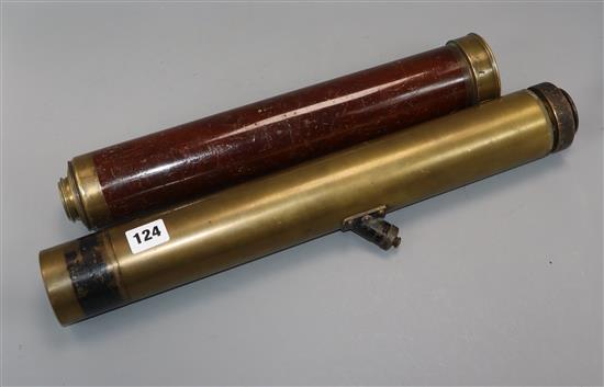 A brass four drawer telescope and a brass deck mounted telescope